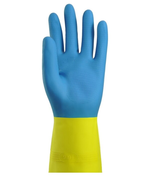 Gant de Ménage Latex Flocké Bicolore Bleu/Jaune